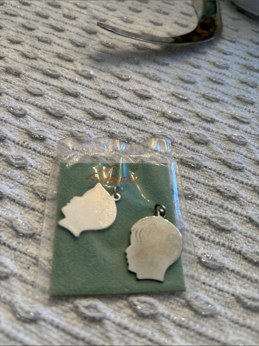 two Sterling Silver boy Silhouette Charm Pair - Portrait Profile Pendants